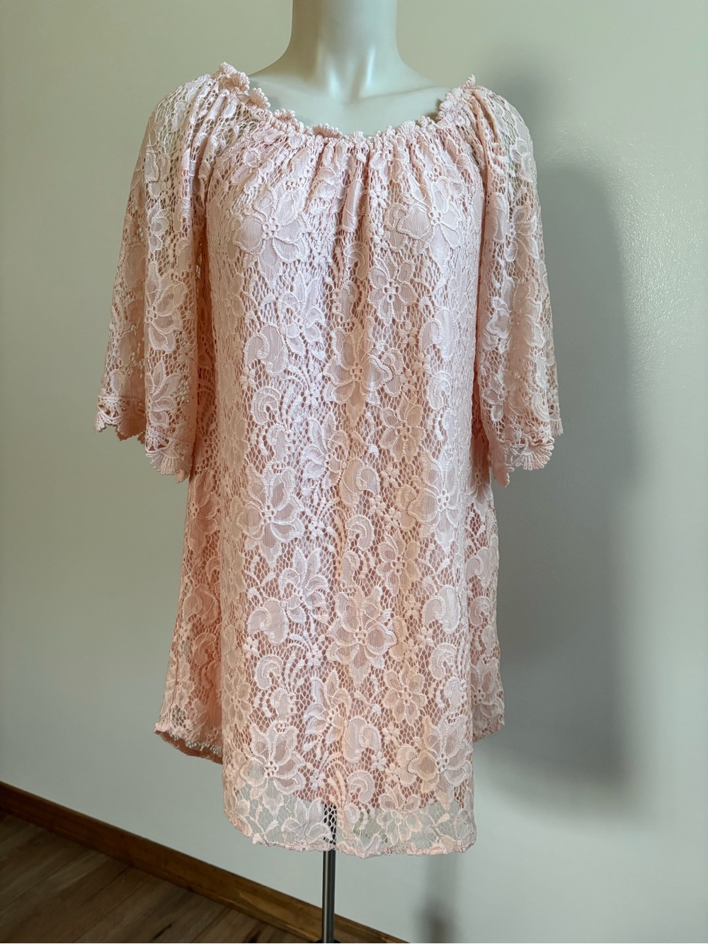 Umgee Lace Overlay Shift Dress w/ Delicate Orchid Sheer Blush Pink Size S